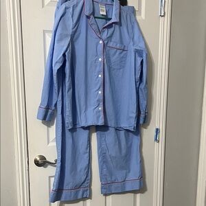 Lands' End Light Blue Pajama Set with Red Trim